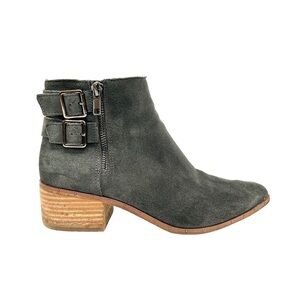 Bleecker & Bond Georgia Grey Suede Leather Ankle Booties Boots, Size 8
